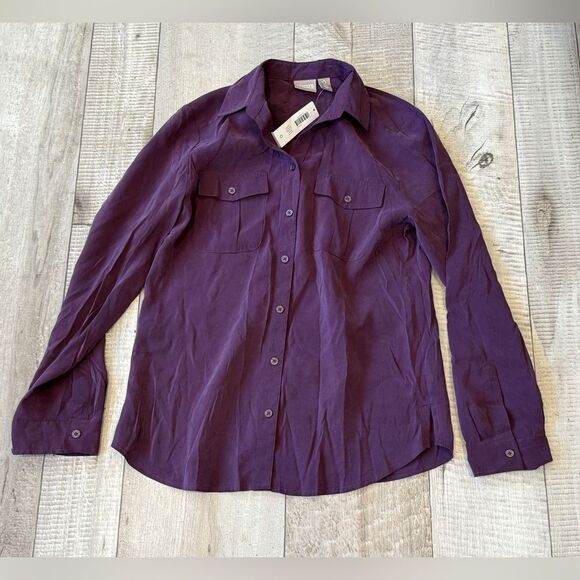 NWT Chicos Silky Chic Sophia Long Sleeve Button Down Top - Picture 1 of 3